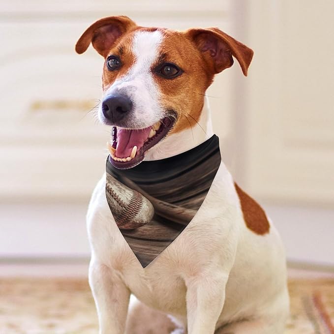 Dog Bandana Spring Pet Scarf Adjustable Triangle Baseball on Wooden Printing Dog Bib Washable Polyester Puppy Bandana for Small Medium Large Dogs Cat Birthday Party Supplies