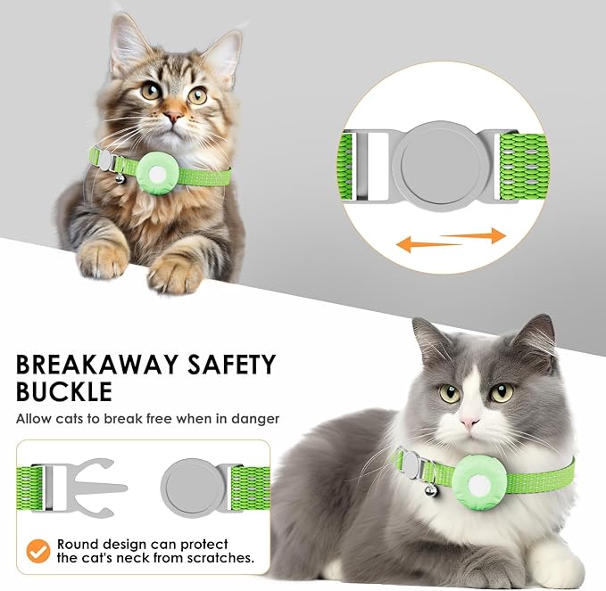 Cat Tracker, Pet Tracker for Cats, Cat GPS Tracker Collar with Safety Elastic Buckle, GPS Tracker Compatible with Apple Find My App (Only iOS), No Monthly Fee, Waterproof, Light Green