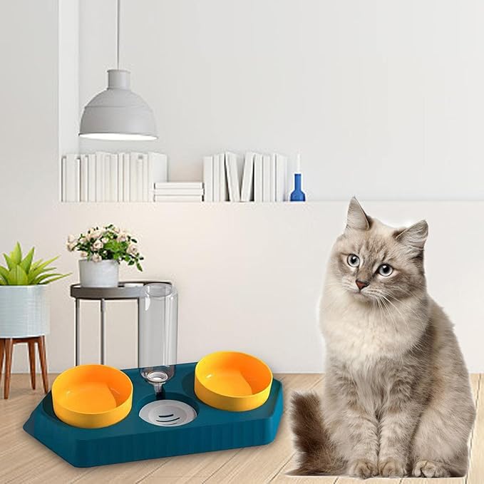 Dog Bowls Drinking Pet Feeding Station Detachable Non Slip Pet Feeder and Waterer for Cats Dogs Small Medium Large Pets Supplies, Three Blue