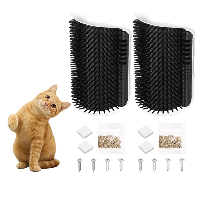 Self Grooming Cat Brush, Cat Self Groomer Scratcher with Catnip Softer Scratchers Wall Corner Groomer Massage Combs(4Pcs, S, Black) for Long Short Fur Pets/Kittens/Puppies