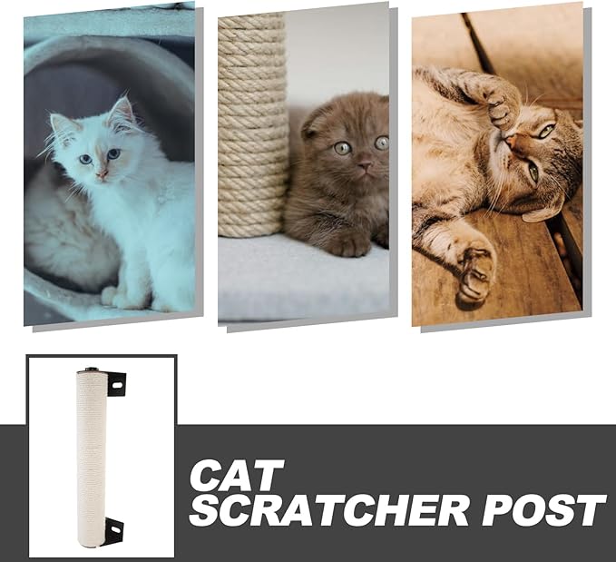 PRETYZOOM Wall Mounted Cat Scratcher Post with Sisal Rope, 7x40cm Vertical Kitten Scratching Pole for Cage Cats, Indoor Climbing and Daily Use Scratch Pad