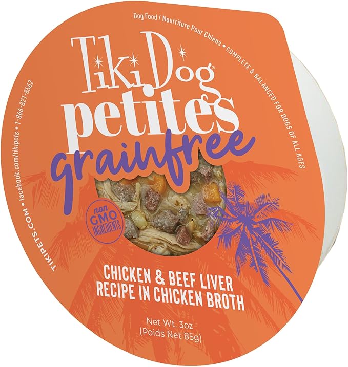 Tiki Dog Aloha Petites, Chicken & Beef, Nutrient Dense Meat, for All Dog Breeds and All Life Stages, 3 oz Cups, Pack of 4