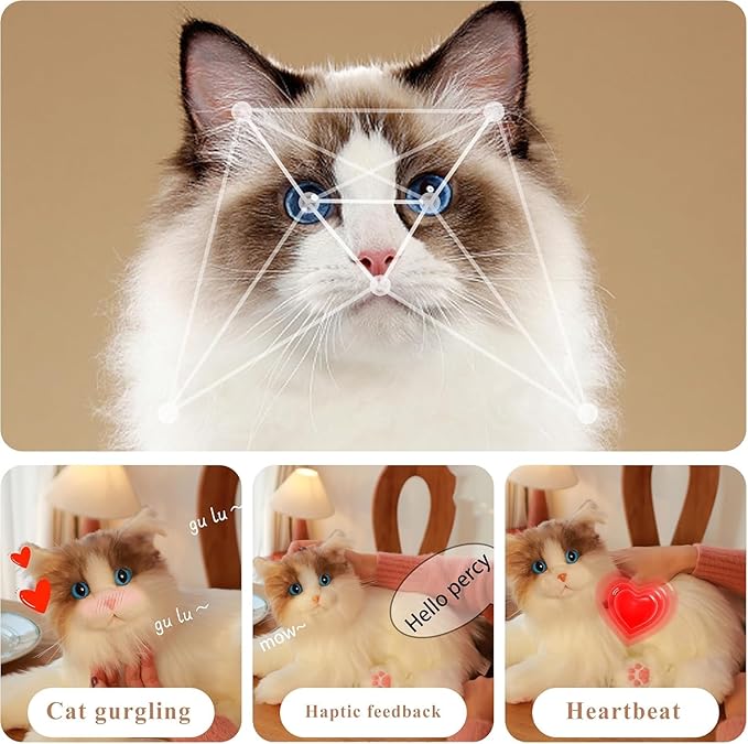 Chongker Interactive Companion Robot Cat Pets, White Cat Stuffed Animals with Small Scarf & Comb, Voice Response, Realistic Heartbeat, Purring Sounds, Gifts for Parents, Seniors, Adults
