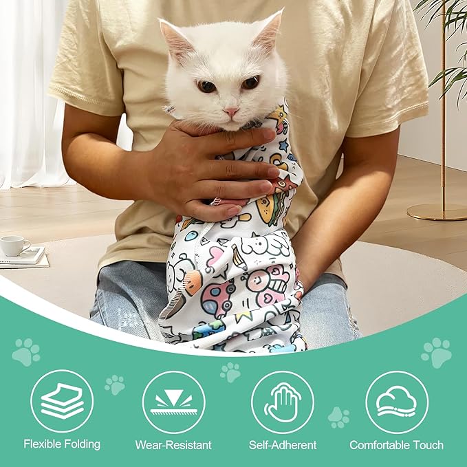 2-Pack Cat Grooming Wrap for Nail Clipping, 21.65" Anti-Scratch & Escape-Proof Cat Restraint Swaddle, Pet Burrito Wrap Multifunctional Grooming Tool for Cats (Within 8lbs)