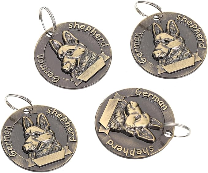 Milisten 4pcs Vintage Alloy Dog Id Tags Retro Pet Hanging Labels for German Shepherd Dog Collar Charms Sturdy Metal Tags for Pet Supplies
