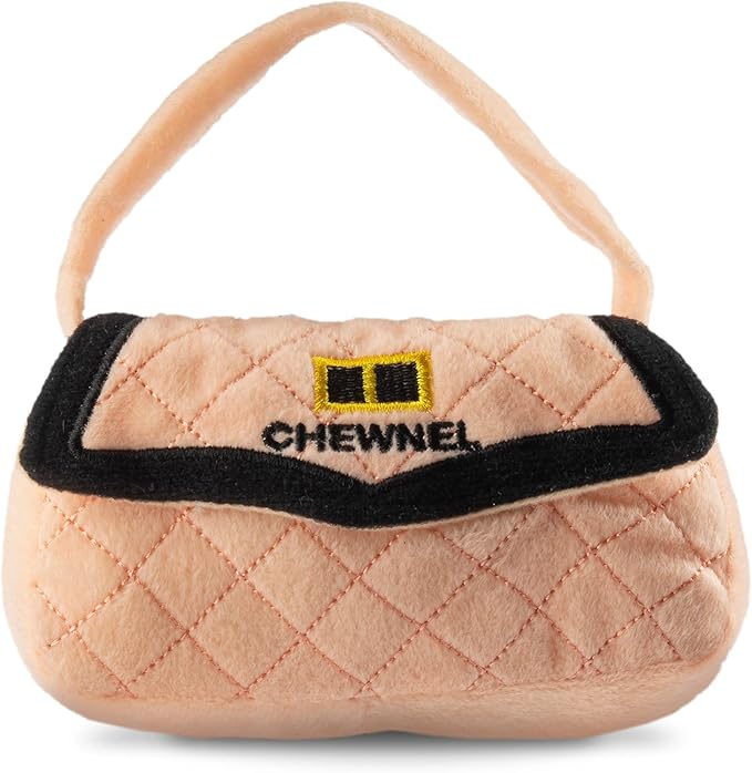 Dog Diggin Designs Chewnel Plush Dog Toy Purse | Luxury-Inspired Parody Designer Handbag with Squeaker, Soft Plush Fashion Dog Toy – Haute Couture Purses & Handbags