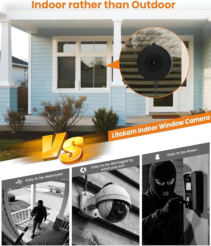 litokam Window Camera 3MP 2K, 2.4GHz & 5GHz Indoor Cameras for Home Security with Al Color Night Vision, Person/Motion/Sound Detection & Real-Time Alerts, 24/7 Recording, 104° View Angle, 2 Pack