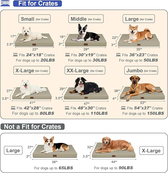 Outdoor Extra Large Dog Bed, Jumbo Waterproof Dog Bed for Large Dogs, Orthopedic Egg Crate Foam Pet Mat with Removable Oxford Cooling Cover, Khaki