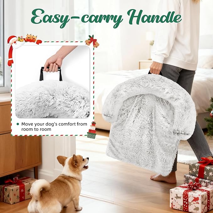 GGIB Calming Dog Bed Christmas Throw Blanket Fluffy Plush Dog Mat Furniture Protector Decoration Holiday Throw for Sofa Couch Cover for Large Medium Small Dogs Cats (Large, Light Grey)