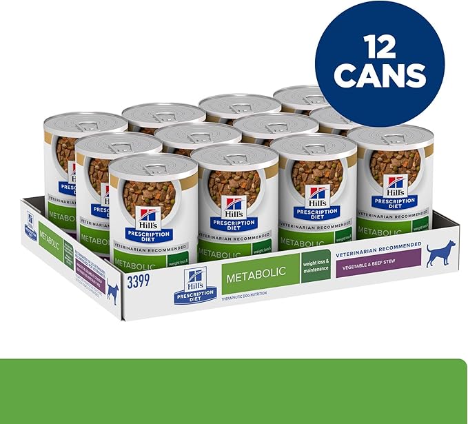 Hill's Prescription Diet Metabolic Weight Management Vegetable & Beef Stew Wet Dog Food, Veterinary Diet, 12.5 oz. Cans, 12-Pack