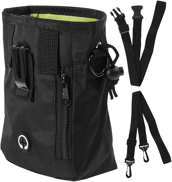 Kichvoe Dog Treat Pouch Portable Training Treat Holder with Waist Belt Black 13x6x18cm Outdoor Snack Bag for Pet Dog Supplies