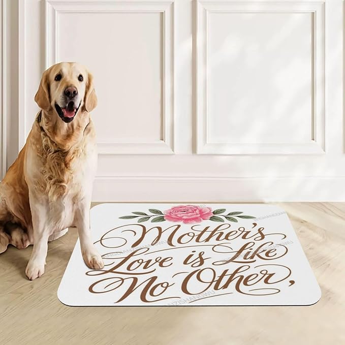Pet Feeding Mats with Residue Collection Happy Mother's Day Floral Gift for Mom Dc Waterproof Dog Cat Bowl Mat 24x16In with Prevent Water Food Spills