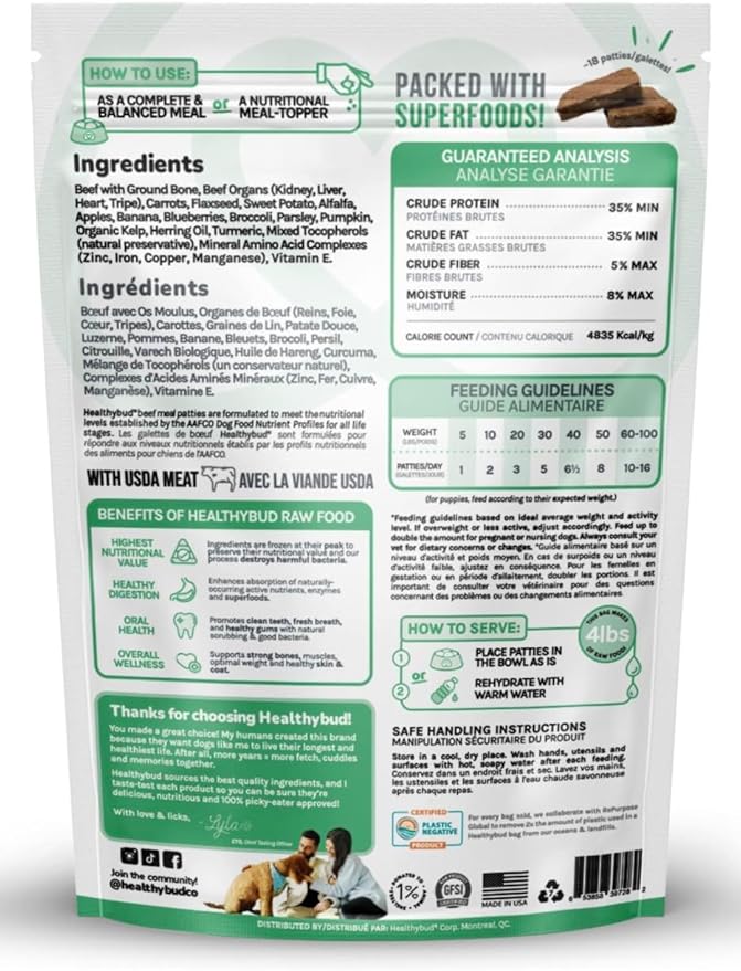 healthybud Raw Dog Food, Freeze Dried Beef Patties, Grain Free Puppy Food, Human Grade, High Protein, Dehydrated Real Meat Dog Treats & Toppers, 14.1 oz