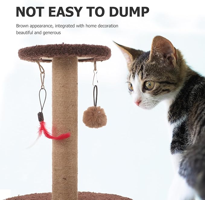 VOSAREA Sisal Cat Scratching Post Floor Scratching Pole Multifunctional Cat Climbing Tower Brown Round Kitten for Indoor Supplies