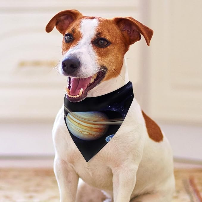 Dog Bandana Spring Pet Scarf Adjustable Triangle Planet Jupiter Printing Dog Bib Washable Polyester Puppy Bandana for Small Medium Large Dogs Cat Birthday Party Supplies