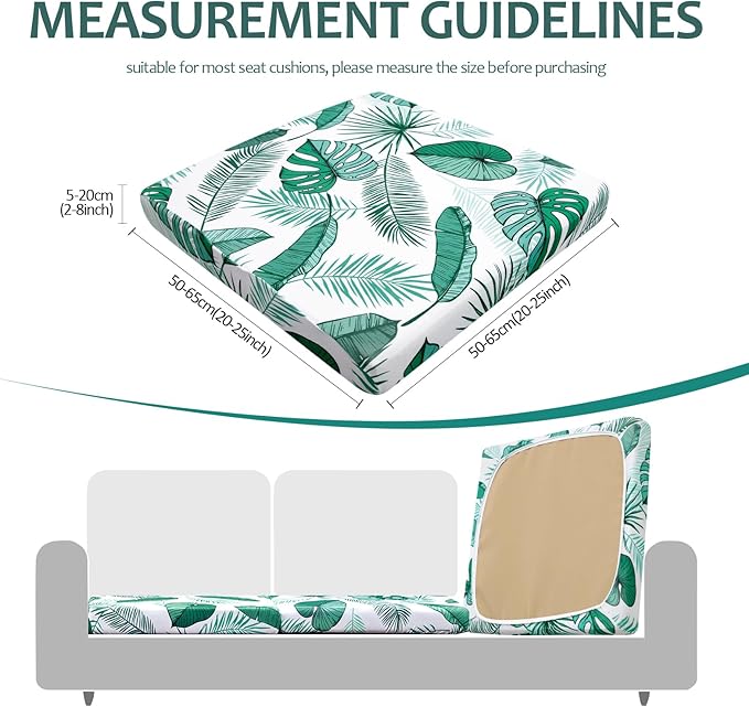HANDONTIME Tropical Leaves Outdoor Cushion Covers 8pcs Green Leaves White Couch Cushion Covers Replacement Patio Couch Cover Sofa Cover Indoor Patio Cushion for Outdoor Furniture Washable, Cover Only