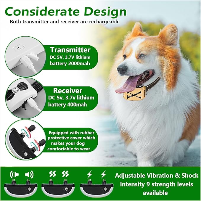 For1dog,Wireless Dog Electric Fence,2025 Safety Pet Containment System with Remote Training Shock Collar,Waterproof & Rechargeable,3 Training Modes,30-800ft Range Adjustable for Stubborn Dogs