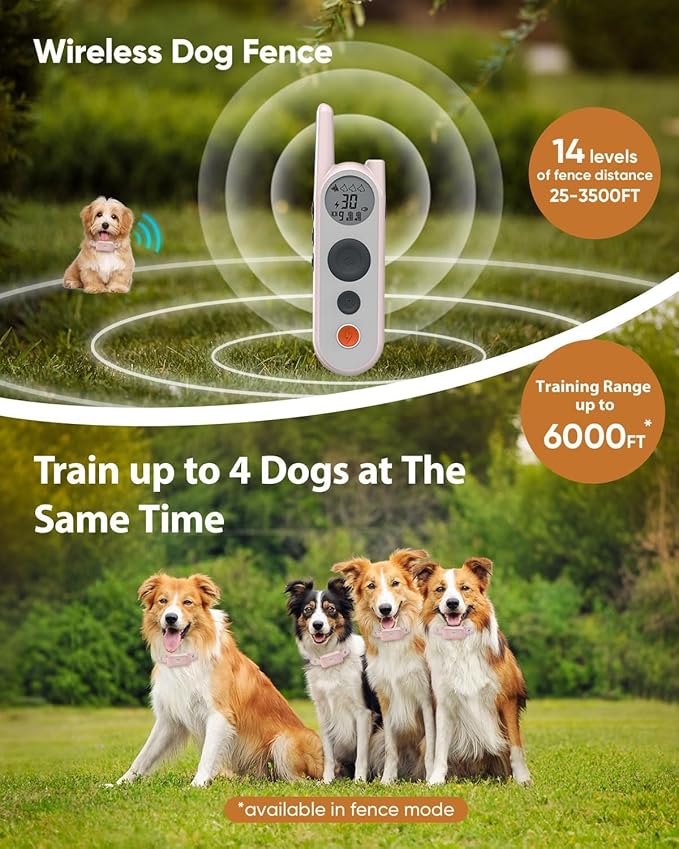 Wireless Dog Fence System Electric Fence for Dogs 6000FT Shock Collar for Dogs Training Collar with Remote Waterproof Rechargeable Safe Pet Containment System Boundary for 1 Large Medium Dog