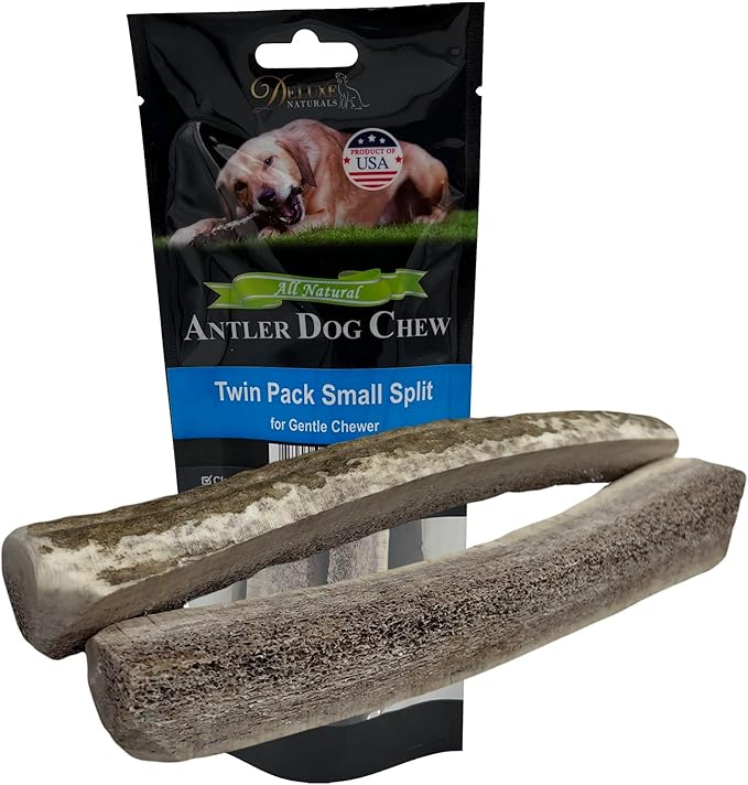 2-Pack Small Split Elk Antler Dog Chews (5 to 6.5+ in) – All Natural, Premium Grade A, Odor-Free, USA-Sourced – Long-Lasting Dental Treats for Toy and Small Dogs Under 15 lbs