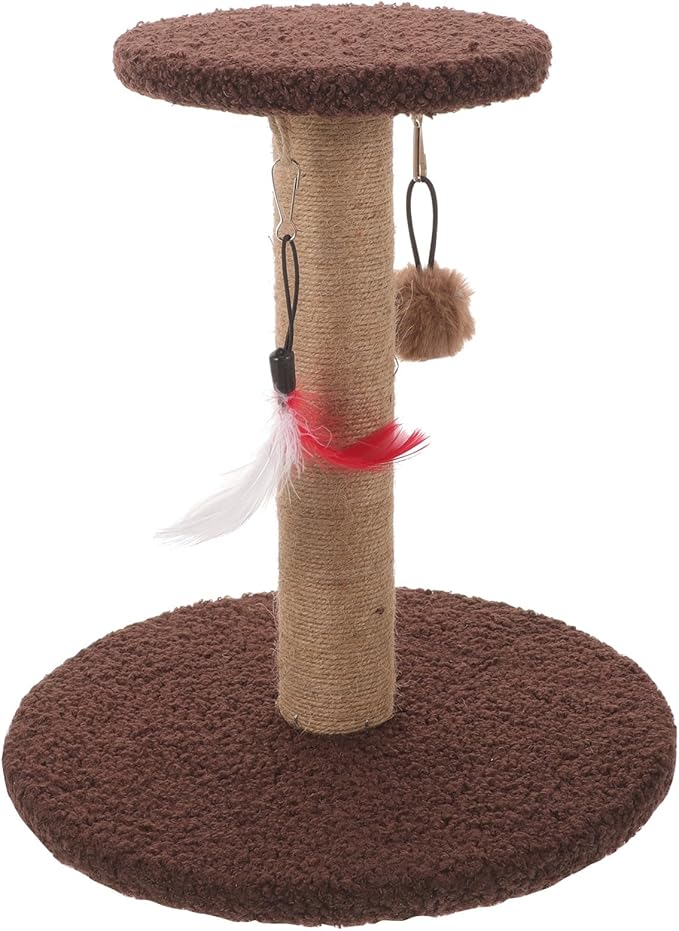 Cabilock Cat Scratching Post with Sisal Rope Sturdy Climbing Tower Multi-Functional Cat Claw Scratcher Pole Brown Round Play and Exercise