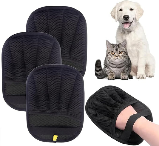 Pet Hair Removal Glove With Five-Finger, Magic Brush Pet Hair Removal Glove, Pet Hair Removal Tool For Dogs & Cats, Electrostatic Pet Hair Gloves, Pets Grooming Tool For Furniture, Carpet, Couch (3PC)
