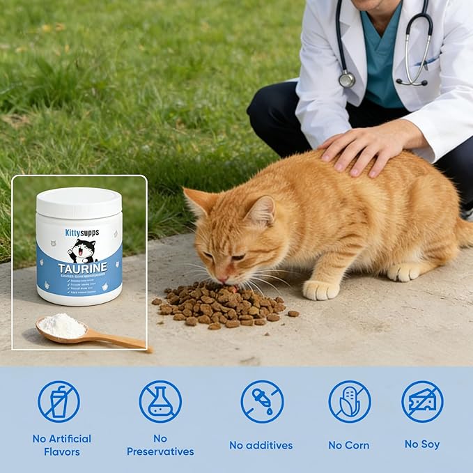 Kittysupps Taurine Supplement for Cats, Kitty Supps Taurine - PureTaurine, Immune Support, Boost Energy & Vitality, Skin & Coat Health, Mix in Food, Water-Soluble,with Dosing Spoon, 200g