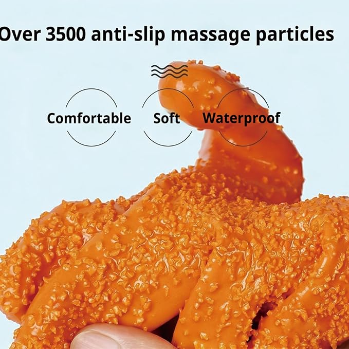 YOFANG Newly Pet Grooming Gloves for Washing Dogs & Cats, 4-in-1 Long Bathing Massage Hair Remover Brush, Anti-Slip Bite-Proof for Cat,Deshedding Glove with Soft 3500+ Particles, Orange-14