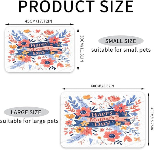 Pet Feeding Mat Absorbent Dog Mat for Food Water Bowl No Stains Quick Dry Water Dispenser Mats Happy Mother's Day Floral Gift for Mom H Dog Accessories Pet Supplies Bowl Messy Drinkers 24x16In