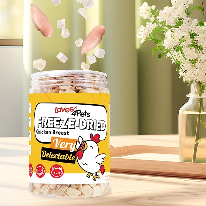 Freeze Dried Chicken Cube Cat & Dog Treats 200g (7oz)– Grain-Free, Healthy, High Protein Training Food – Also Great for Small Animals Aquatic Turtle Food