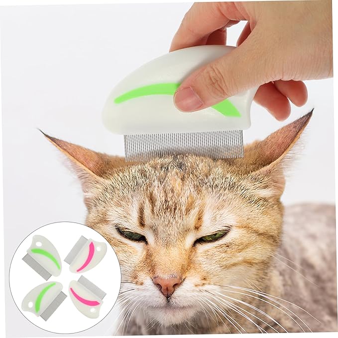 POPETPOP 4Pcs Pet Removal Comb Ergonomic Stainless Steel Grooming Tool for Cats Dogs Efficient Dirt Cleaning Brush Red Green