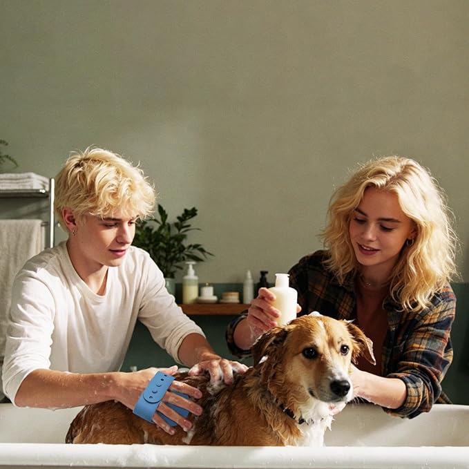 Pet Shampoo Bath Brush - | Soft Rubber Grooming Gloves for Deshedding and Soothing Massage | Adjustable Handle Pet Washing Brush Fõr Cats and Dogs | Professional Bathing Supplies for Long Short Hair