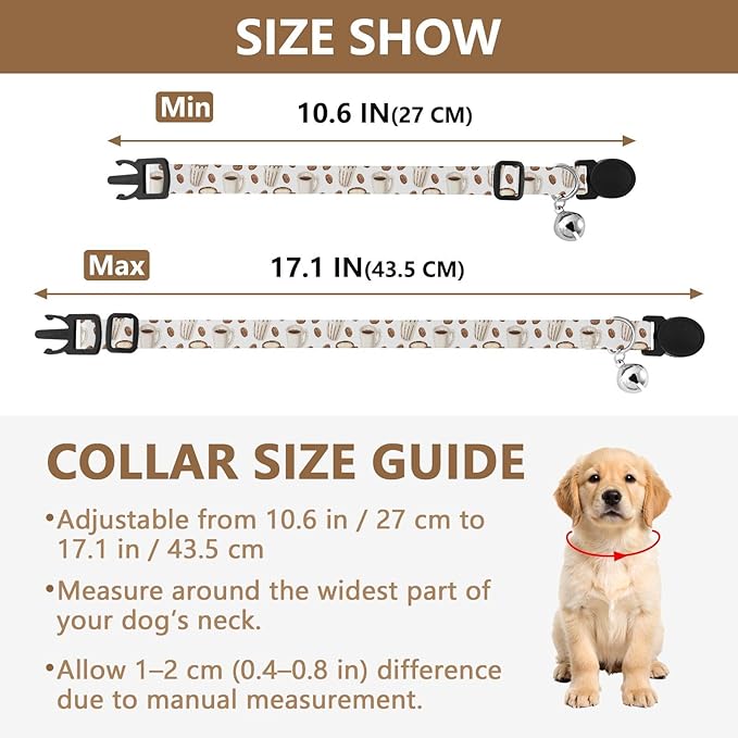 Dog Collar Coffee White Pattern Soft Dog Collars Puppy Collar Adjustable Cat Pet Collar for Dogs Cats Pets Supplies 2 Pack