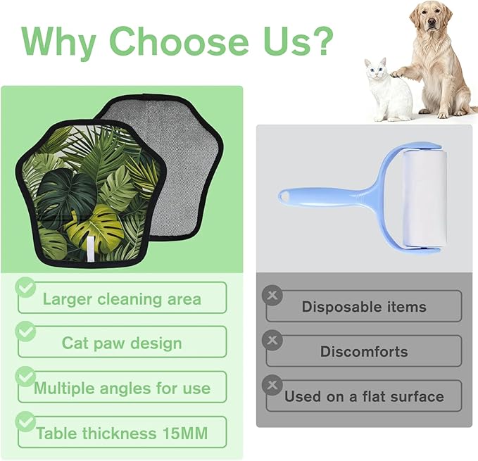 Green Tropical Leaves Electrostatic Pet Hair Removal Glove for Cats & Dogs - Reusable Grooming Mitt for Couch, Carpet, Car Seat & Laundry - Large 9x9 Inch