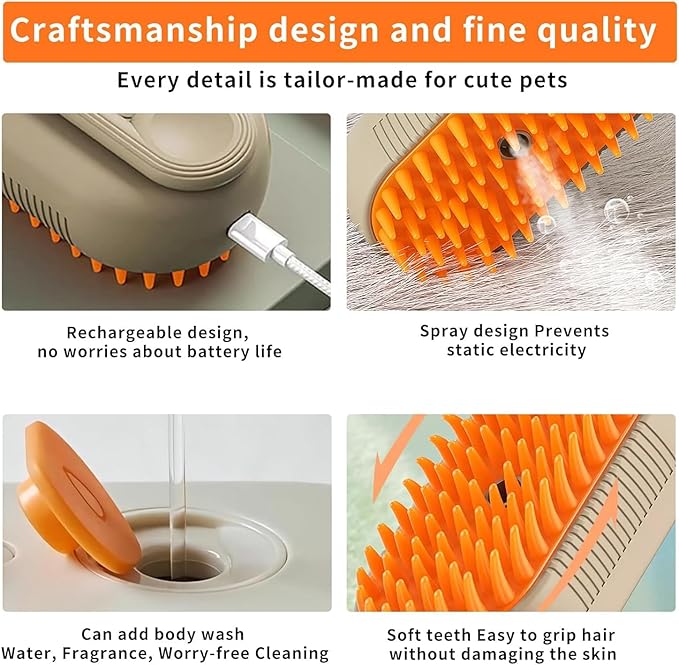 Cat Hair Steam Brush for Shedding，Cloud Care Cat Brush, 2024 Best Cat Steam Brush, Pet Steam Brush, 3-in-1 Self-Cleaning Cat Brush with 360° Rotating Arm, Detachable Silicone Bristle Head (White)