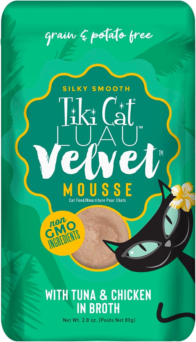 Tiki Pets Tiki Cat Velvet Mousse Grain-Free Wet Food with a Silky-Smooth Texture for Adult Cats & Kittens, 2.8oz, 12pk, Tuna & Chicken, 48005