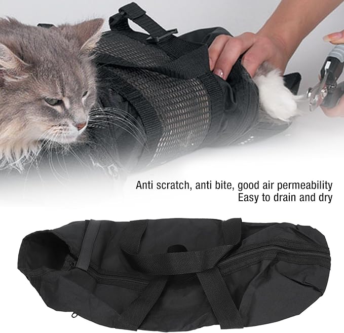Cat Grooming Bag, Scratch Resistant Multifunctional Breathable Pet Bathing Restraint Bag, Cat Bathing Bag Djustable Cat Grooming Mesh Bag for Nail Trimming