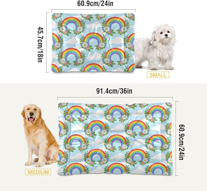 Dog Bed for Crate Washable Pet Sleep Pad, Rainbow Kennel Mat with Non-Slip Bottom, Soft Fluffy Supplies Pet for Dogs and Cats (36x24 inch)