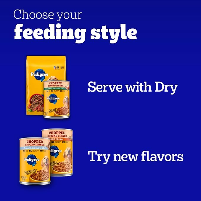 Pedigree Chopped Ground Dinner Adult Soft Wet Dog Food with Filet Mignon Dinner, Canned Dog Food, 13.2 oz. Cans, 12 Count