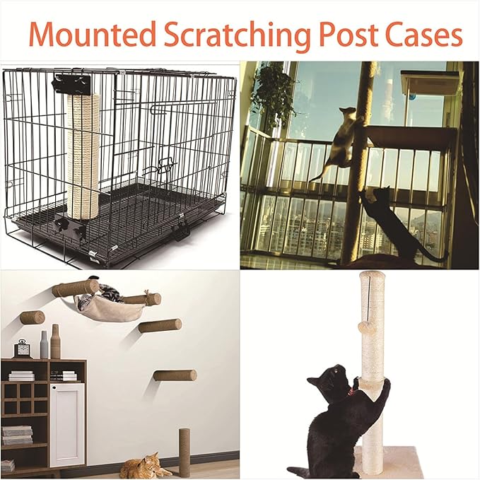 2Pcs Cat Scratching Post Replacement, 16 Inch Wear-Resistant Jute Cat Tree Replacement Post, 8mm Bolts, Easy to Install, Beds.