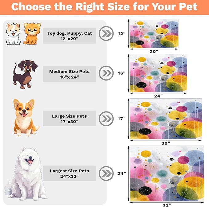Polka Dot Dog Food Mat for Floors Absorbent Dog Bowl Mat for Food and Water Dispenser Quick Dry Cat Food Placemat Pet Supplies 17" x 30", Boho Geometric