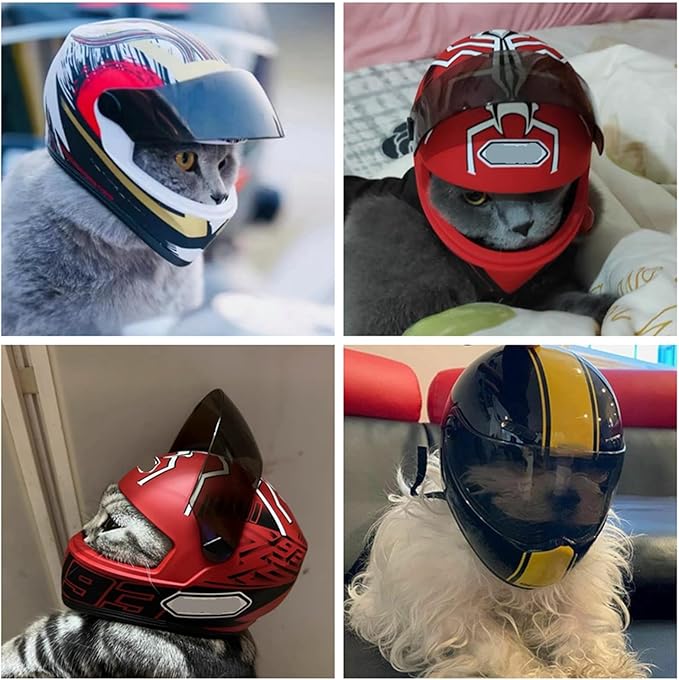 Pet Motorcycle Helmet Dog/Cat Full Face Motorcycle Helmet Outdoor Motorcycle Bike Riding Helmet Hat for Cat Dog Doggie Puppy Kitten Pet Supplies Racing Car Fan Collectible Small Gift (Multicolor)