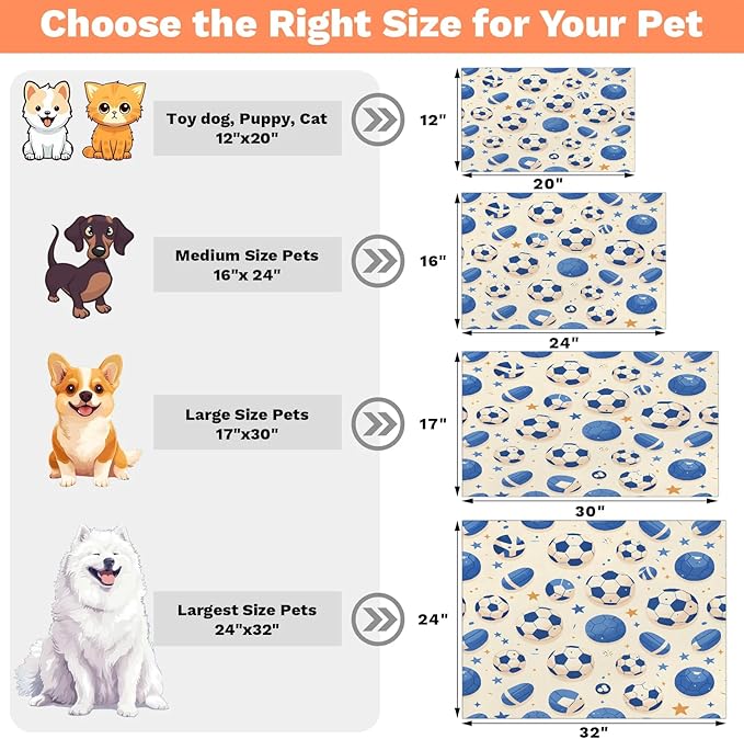 Soccer Dog Food Mat for Floors Absorbent, Quick Dry Water Dispenser Mat for Food, Water, Pet Supplies 24" x 32", Football Ball
