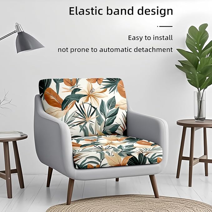 HANDONTIME 8Pcs Outdoor Patio Cushion Covers Modern Plants Stretch Couch Cushion Cover Patio Couch Slipcover for Outdoor/Indoor Washable Non-Slip Furniture Protector for Pet (Dark Green, Cover Only)