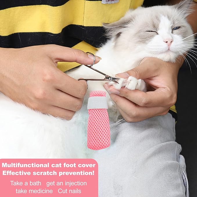 Cat Boots,paw Covers Anti-Scratch Cat Foot Covers for Cats Adjustable Mesh Cat Claw Protectors Non-Slip Breathablesuitable for Family Pet Cat Bathing and Nail Cutting (4 Pieces) (m, Pink)