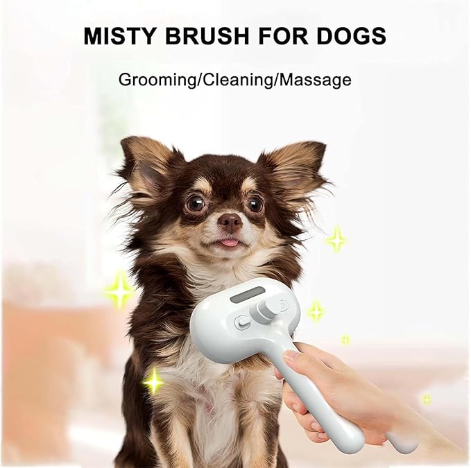 Pet Grooming Brush with Spray, 2025 New Steam Cat & Dog Brush, Self Cleaning 3 in 1 Pet Brush for Shedding & Grooming (White)