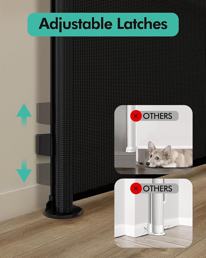 Retractable Baby Gates, Mesh Dog Gate for Doorways, 33.6" Tall, Expands to 55" Wide,Pet Safety Essential Fit for Baseboards, Wide Toddlers Gates for Hallways, Indoor & Outdoor,Black