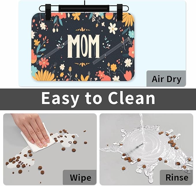 Absorbent Dog Water Cat Mat for Food Water Bowl Quick Dry Happy Mother's Day Floral Gift for Mom Bx Pet Feeding Mats No Stains Dog Food Mat Pet Accessories Supplies Cat Bowl Mats 24x16In