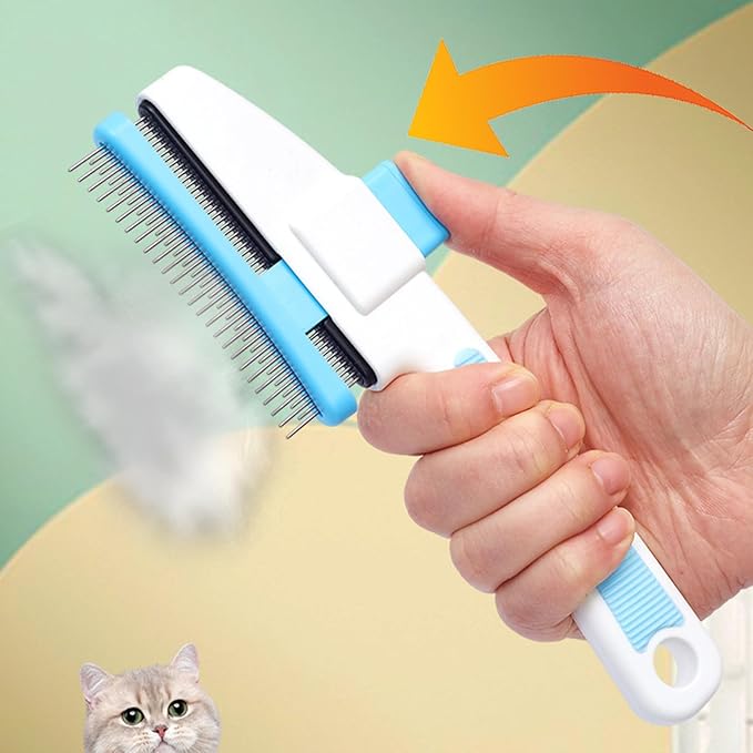 Cat Hair Brush for Dogs and Cats, Dog Grooming Supplies with Easy Release Button, Puppy Flea Cleaning Comb for Bathing Long and Short Hair Pets, Indoor Outdoor Removal, Soft Gentle Grooming Tool