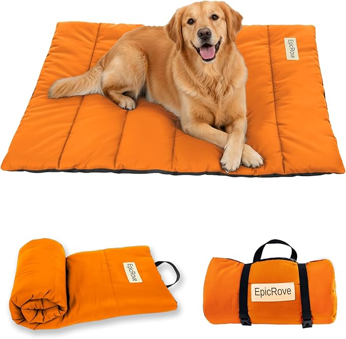 RovePad Trail Dog Bed Mat 43"x27" – Waterproof Non Slip Outdoor Travel Mat for Camping & Car – Silent Peachskin Roll-Up Pad for Medium & Large Dogs, Machine Washable