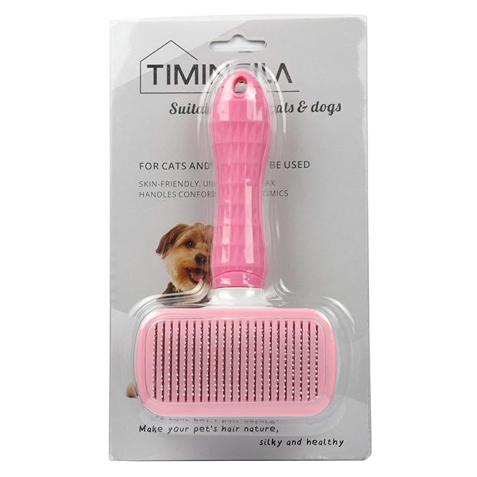 TIMINGILA Self Cleaning Slicker Brush for Dogs and Cats,Pet Grooming Tool,Removes Undercoat,Shedding Mats and Tangled Hair,Dander,Dirt, Massages particle,Improves Circulation (Pink)